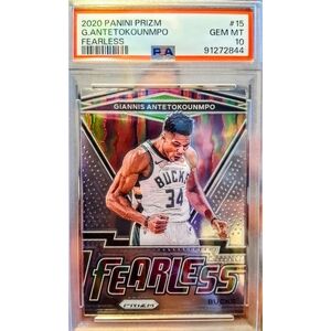 2020-21 Panini Prizm Fearless #15 Giannis Antetokounmpo PSA GEM MT 10